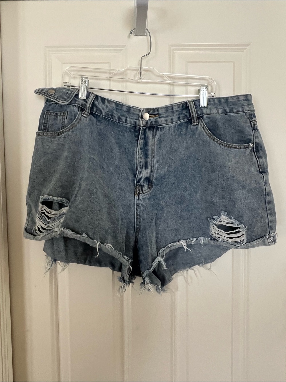 SHEIN Distressed Washed Blue Denim Jean Shorts